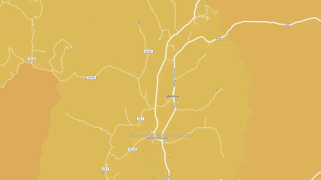 Map of the best neighborhoods in the Pleasure Valley area, with better matches in green and worse matches in red