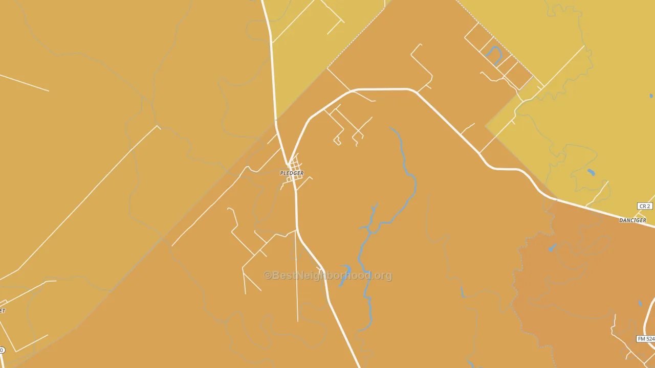 Map of the best neighborhoods in the Pledger area, with better matches in green and worse matches in red