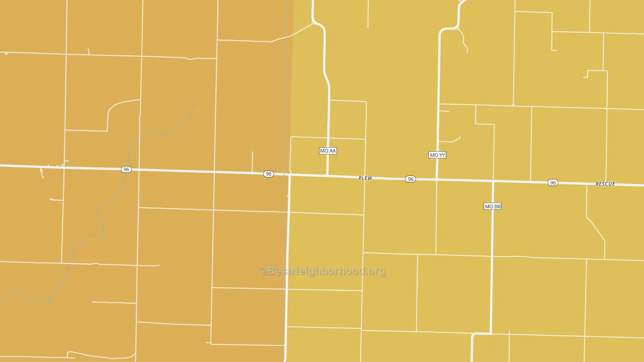 Map of the best neighborhoods in the Plew area, with better matches in green and worse matches in red