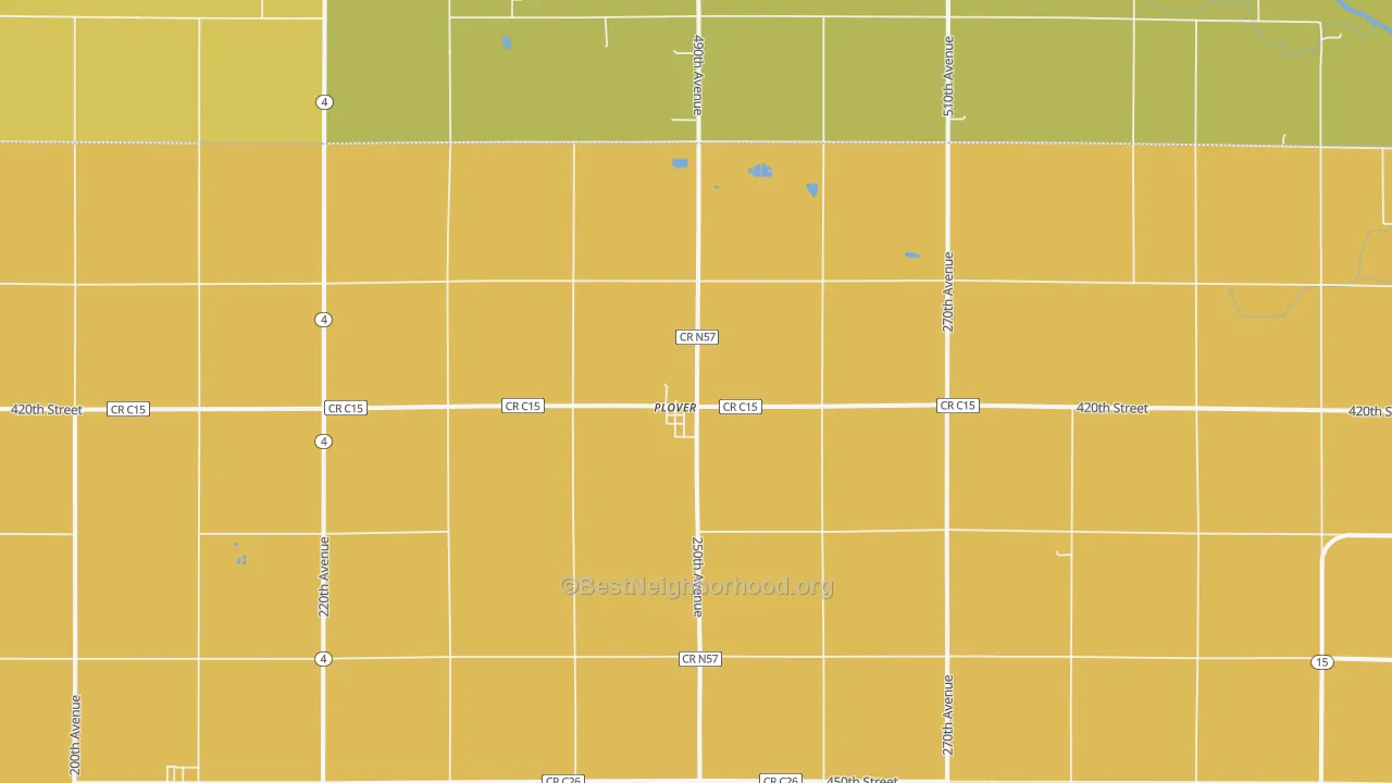 Map of the best neighborhoods in the Plover area, with better matches in green and worse matches in red