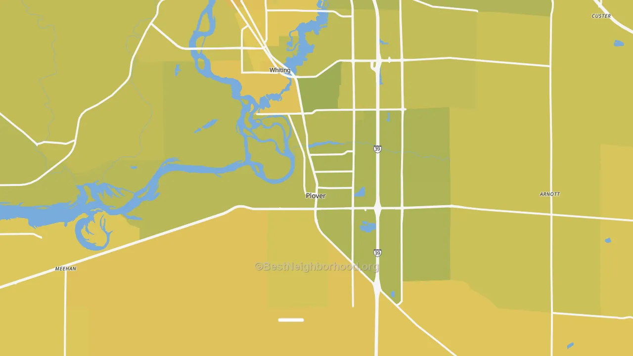 Map of the best neighborhoods in the Plover area, with better matches in green and worse matches in red