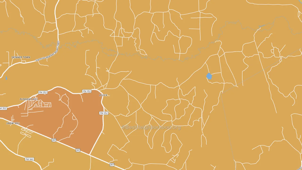 Map of the best neighborhoods in the Pluck area, with better matches in green and worse matches in red