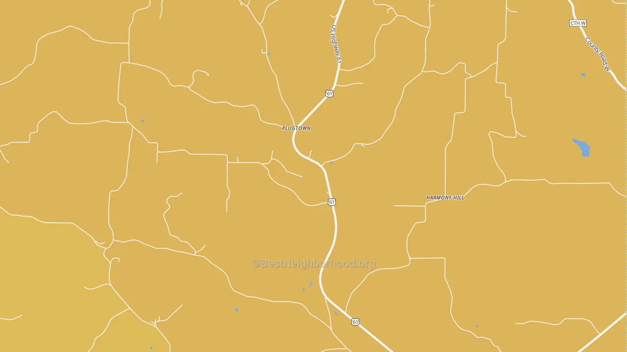 Map of the best neighborhoods in the Plugtown area, with better matches in green and worse matches in red