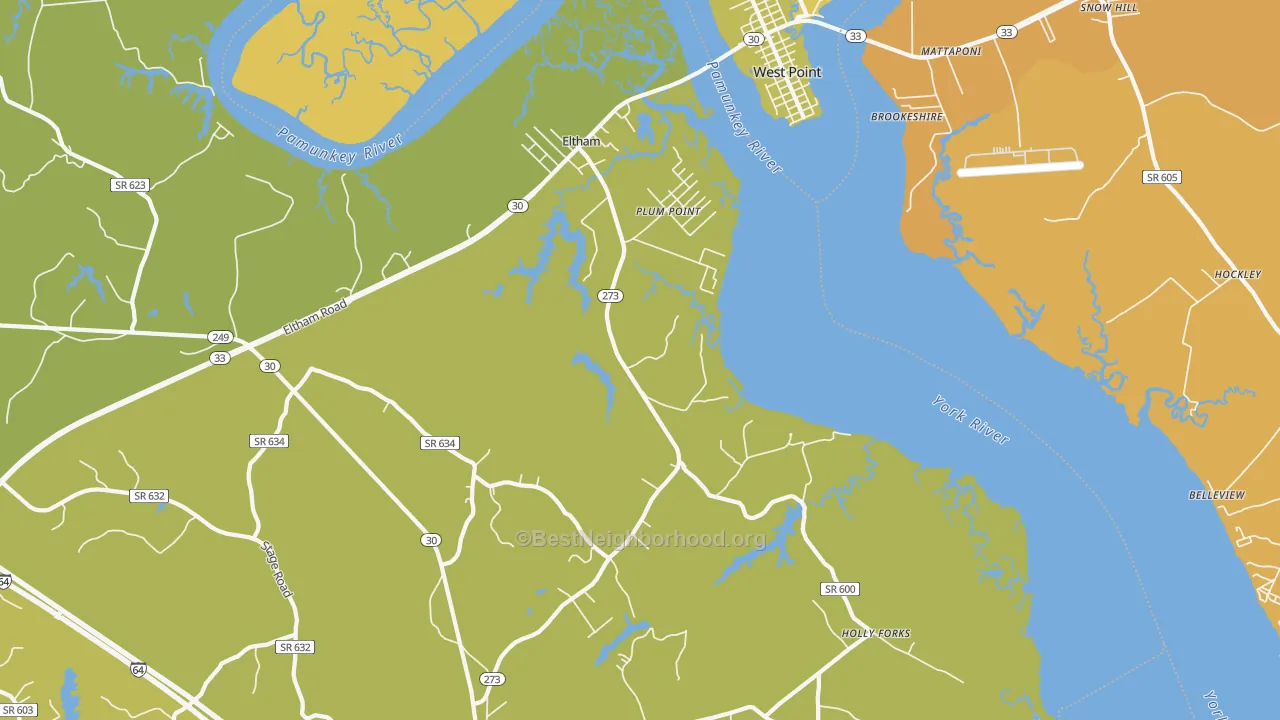 Map of the best neighborhoods in the Plum Point area, with better matches in green and worse matches in red