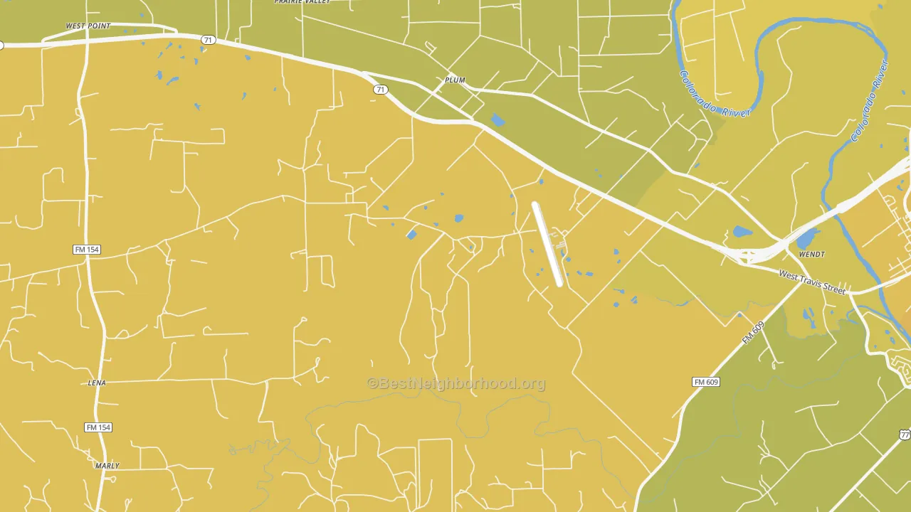 Map of the best neighborhoods in the Plum area, with better matches in green and worse matches in red