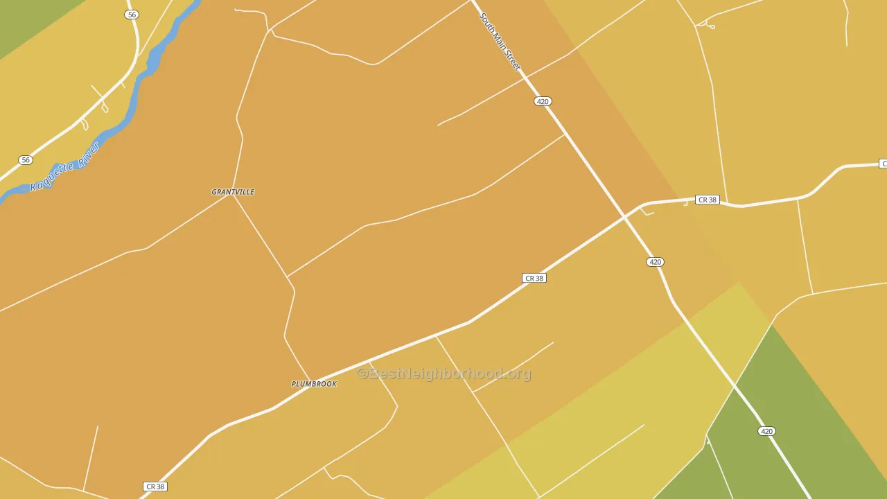 Map of the best neighborhoods in the Plumbrook area, with better matches in green and worse matches in red