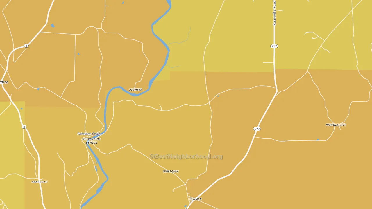 Map of the best neighborhoods in the Plumer area, with better matches in green and worse matches in red