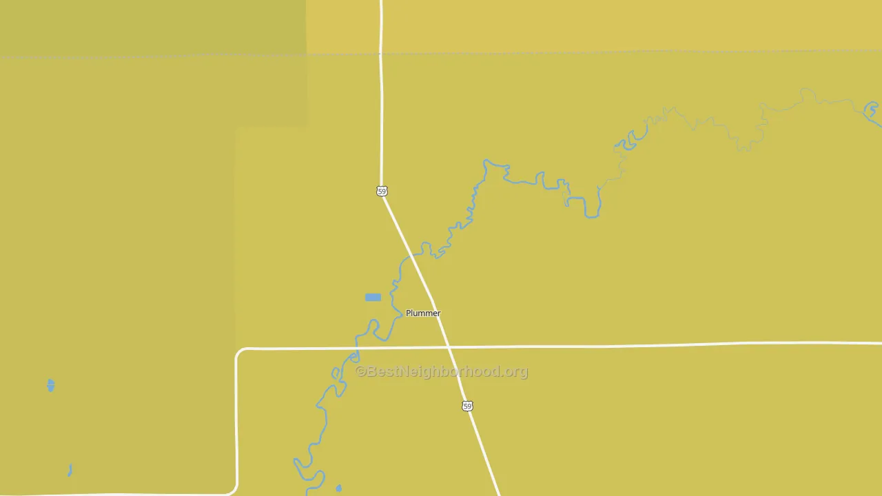Map of the best neighborhoods in the Plummer area, with better matches in green and worse matches in red