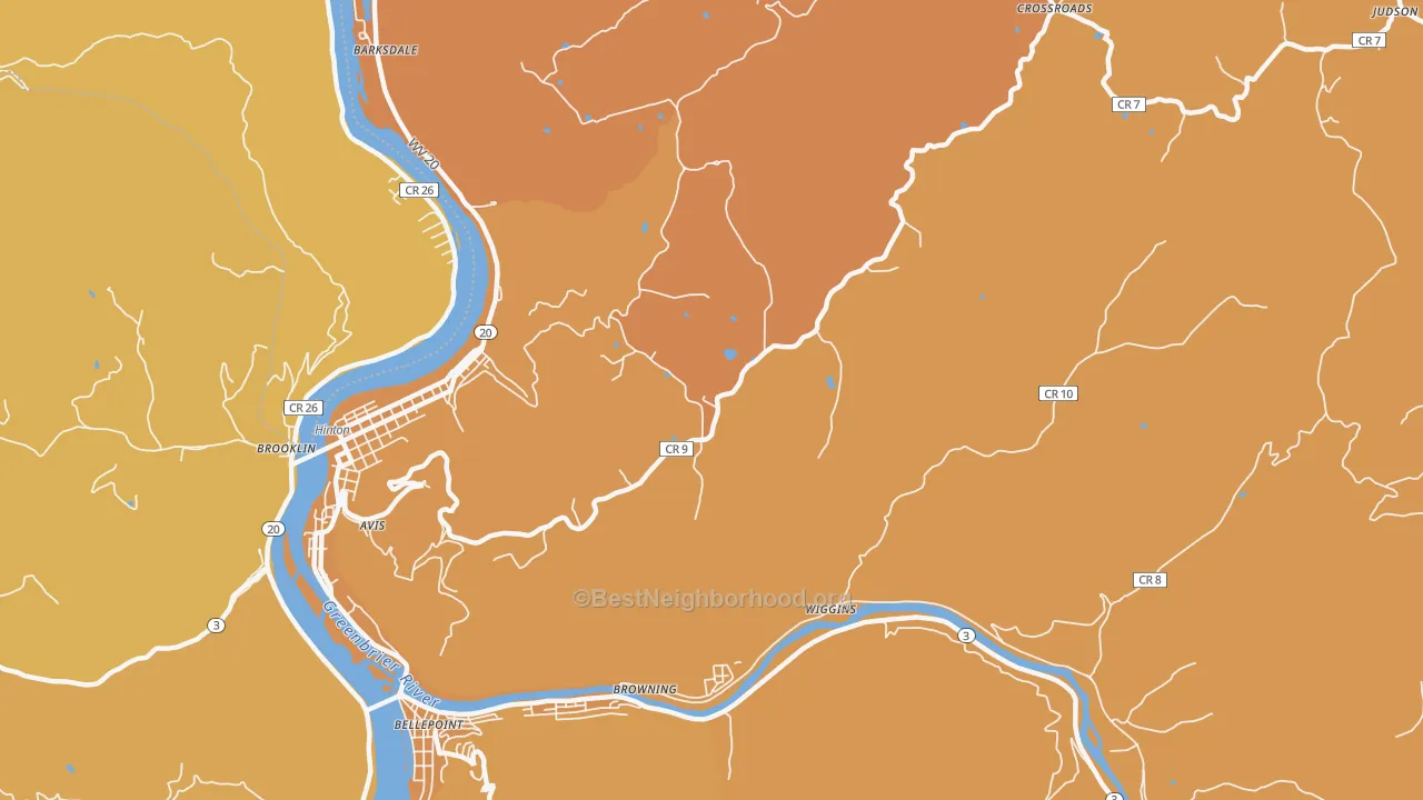 Map of the best neighborhoods in the Pluto area, with better matches in green and worse matches in red