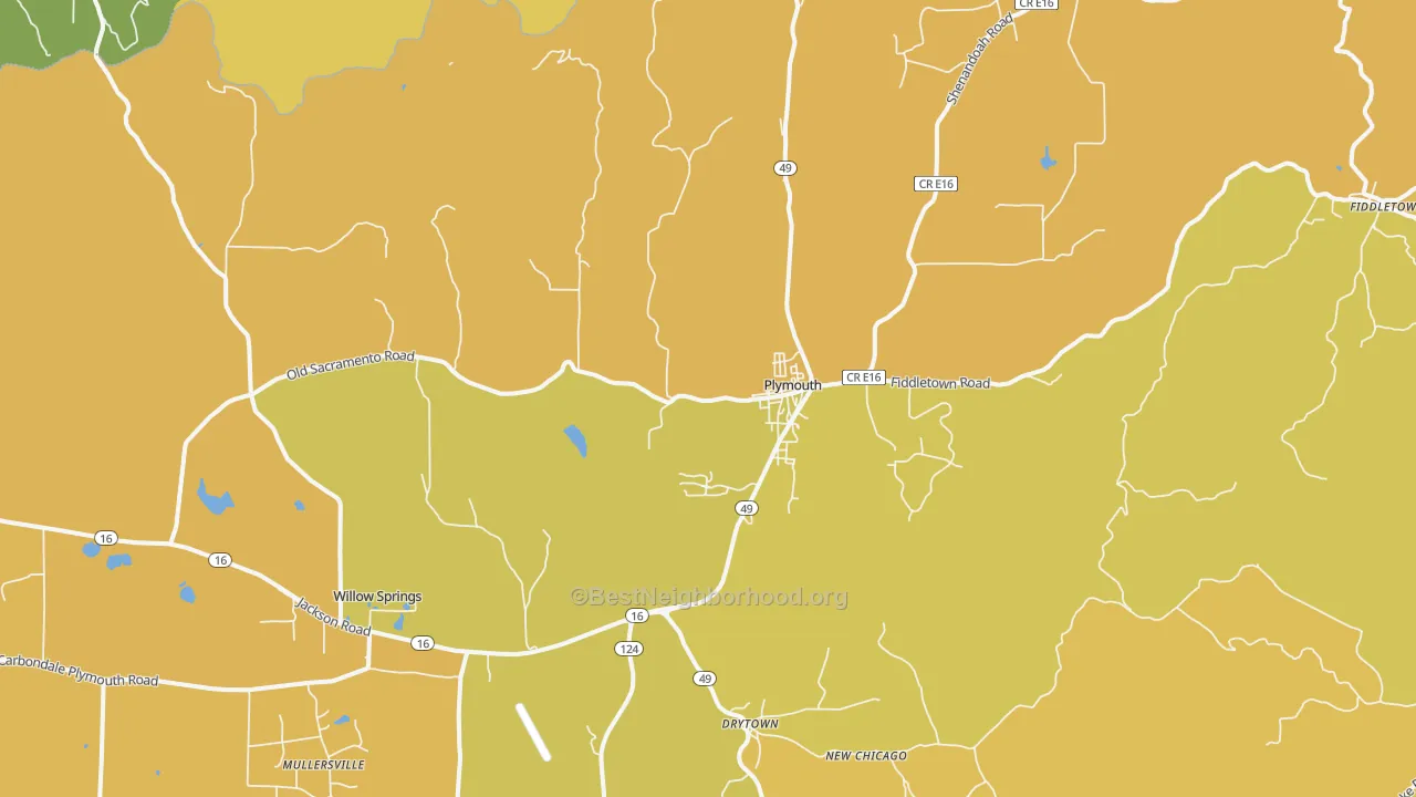 Map of the best neighborhoods in the Plymouth area, with better matches in green and worse matches in red