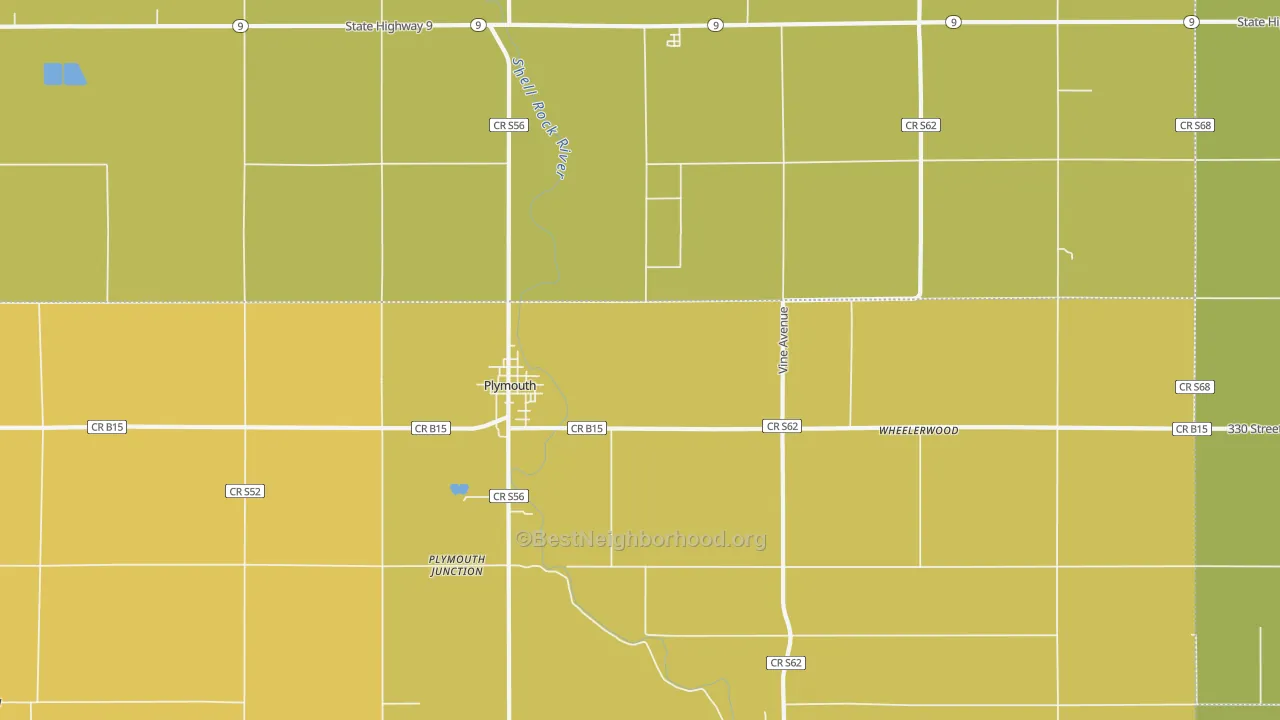 Map of the best neighborhoods in the Plymouth area, with better matches in green and worse matches in red