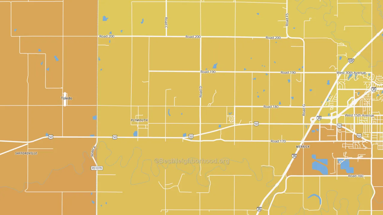 Map of the best neighborhoods in the Plymouth area, with better matches in green and worse matches in red
