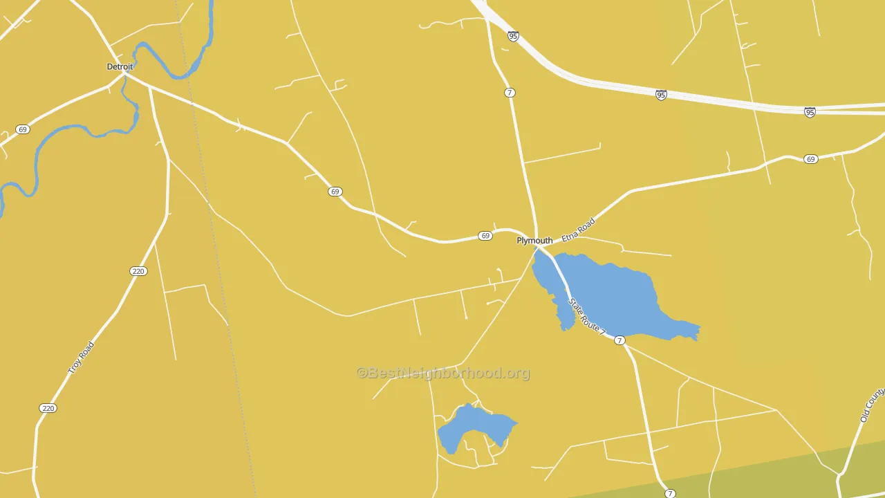 Map of the best neighborhoods in the Plymouth area, with better matches in green and worse matches in red