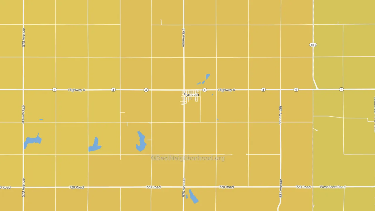 Map of the best neighborhoods in the Plymouth area, with better matches in green and worse matches in red