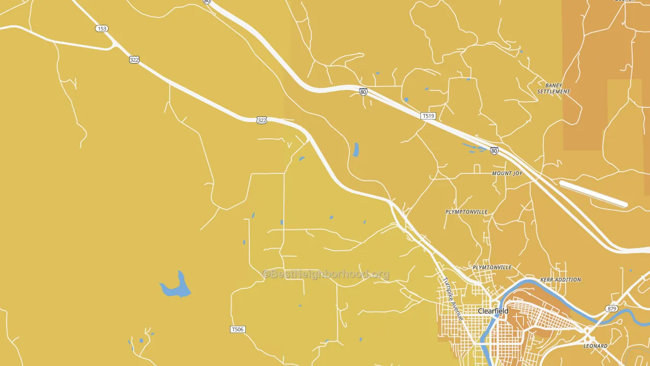 Map of the best neighborhoods in the Plymptonville area, with better matches in green and worse matches in red