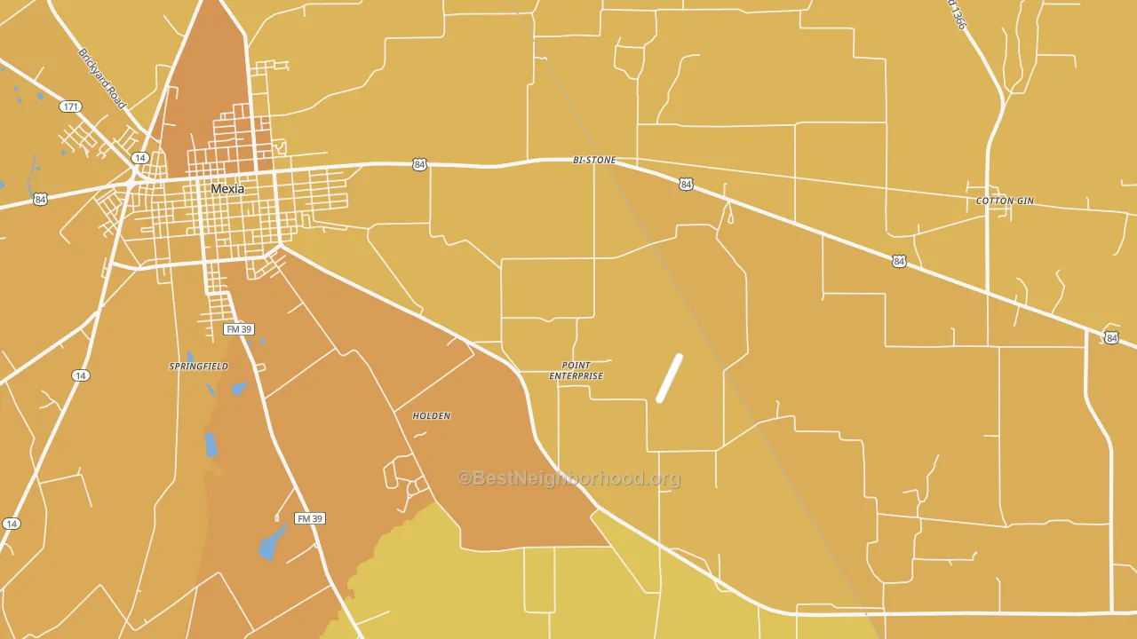 Map of the best neighborhoods in the Point Enterprise area, with better matches in green and worse matches in red