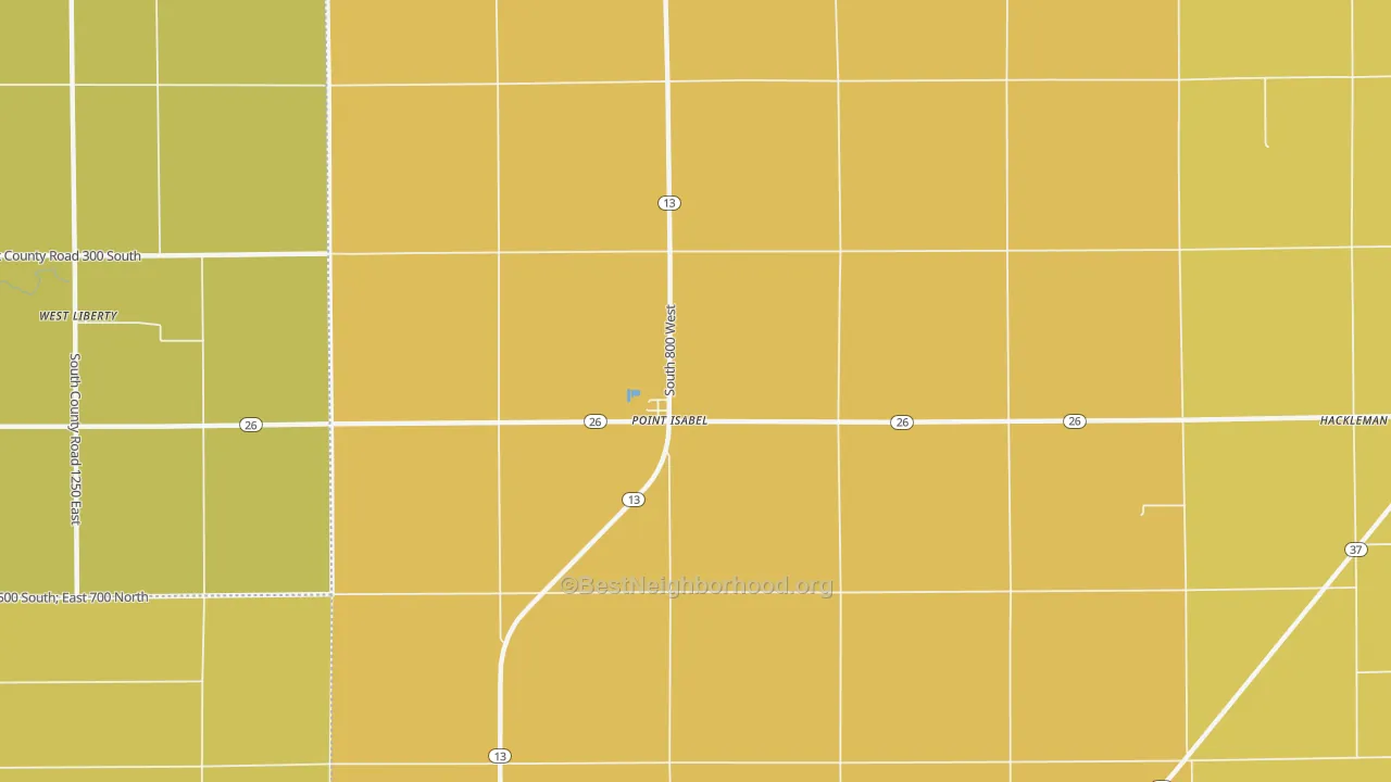 Map of the best neighborhoods in the Point Isabel area, with better matches in green and worse matches in red