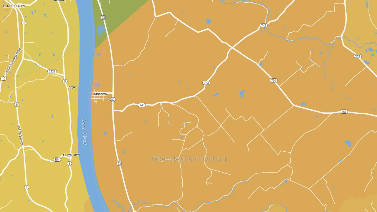 Map of the best neighborhoods in the Point Isabel area, with better matches in green and worse matches in red
