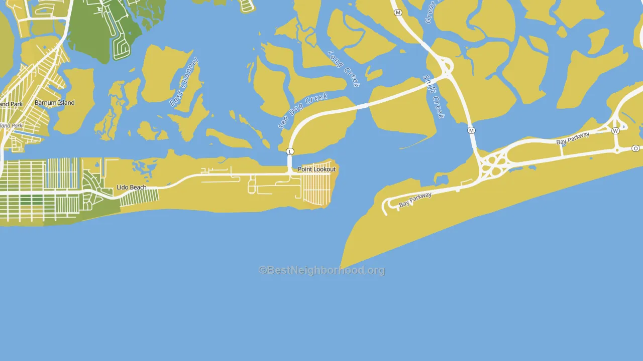 Map of the best neighborhoods in the Point Lookout area, with better matches in green and worse matches in red