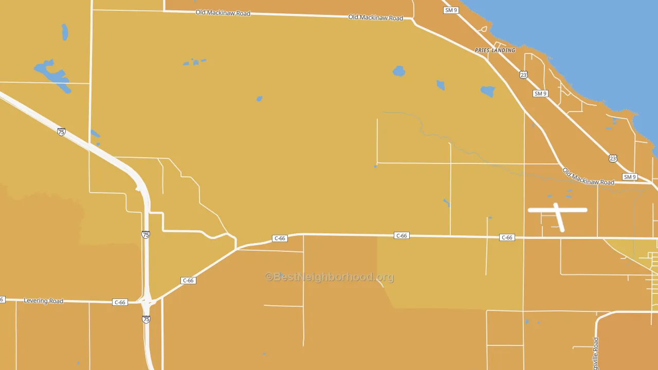 Map of the best neighborhoods in the Point Nipigon area, with better matches in green and worse matches in red