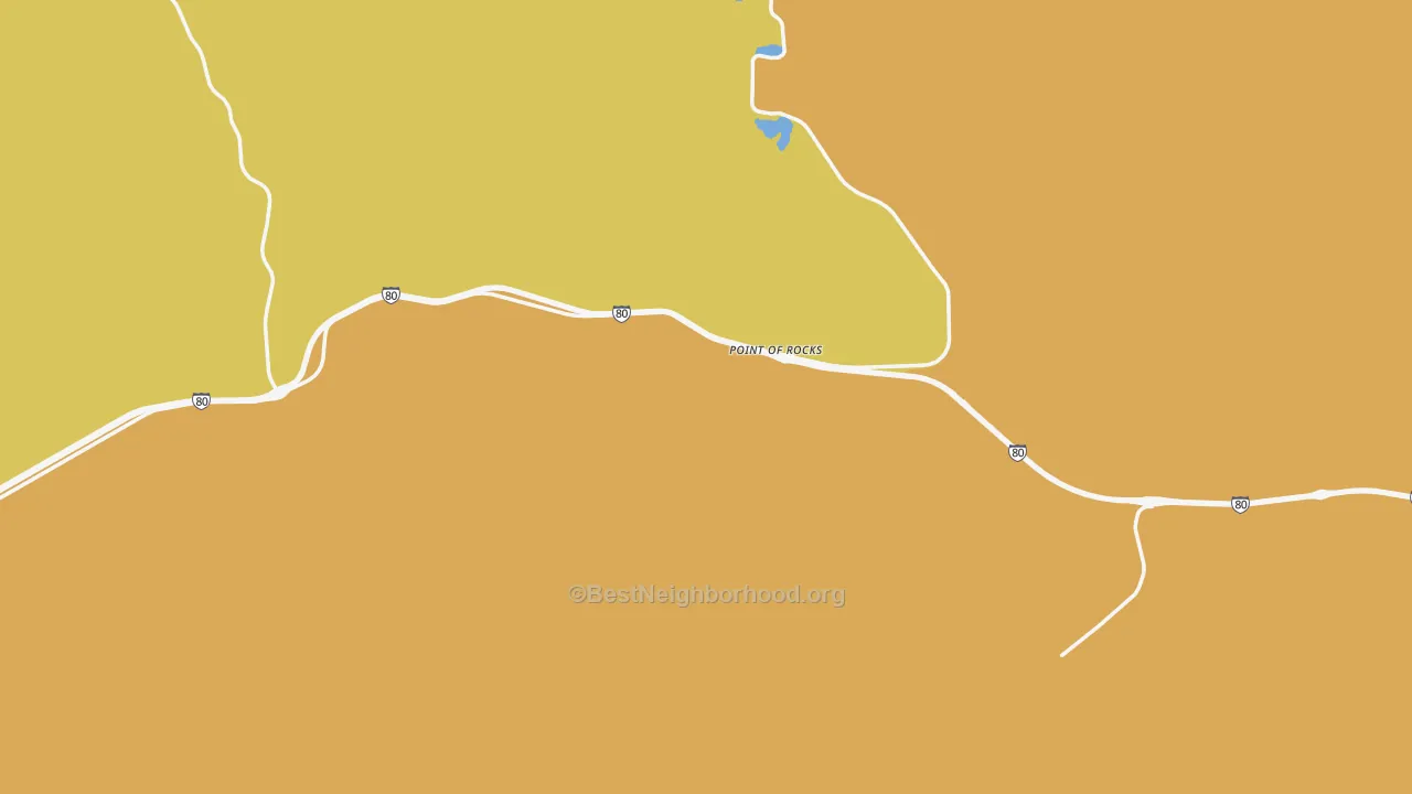 Map of the best neighborhoods in the Point Of Rocks area, with better matches in green and worse matches in red