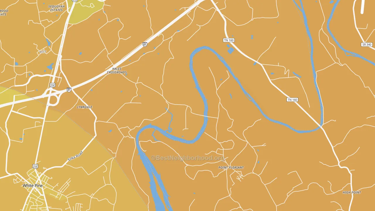 Map of the best neighborhoods in the Point Pleasant area, with better matches in green and worse matches in red