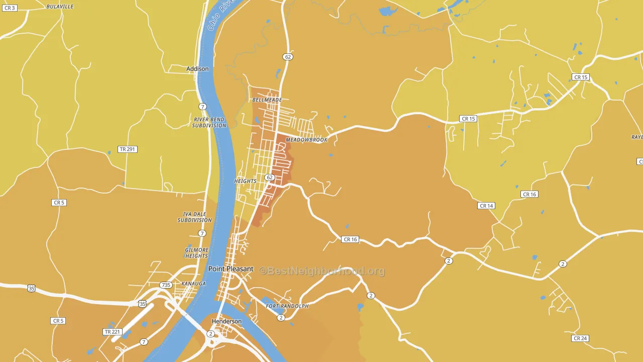 Map of the best neighborhoods in the Point Pleasant area, with better matches in green and worse matches in red