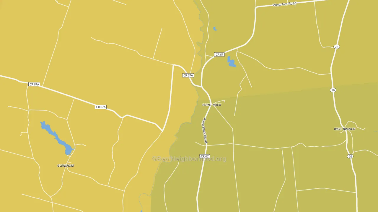 Map of the best neighborhoods in the Point Rock area, with better matches in green and worse matches in red
