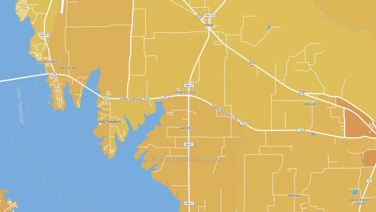 Map of the best neighborhoods in the Point area, with better matches in green and worse matches in red