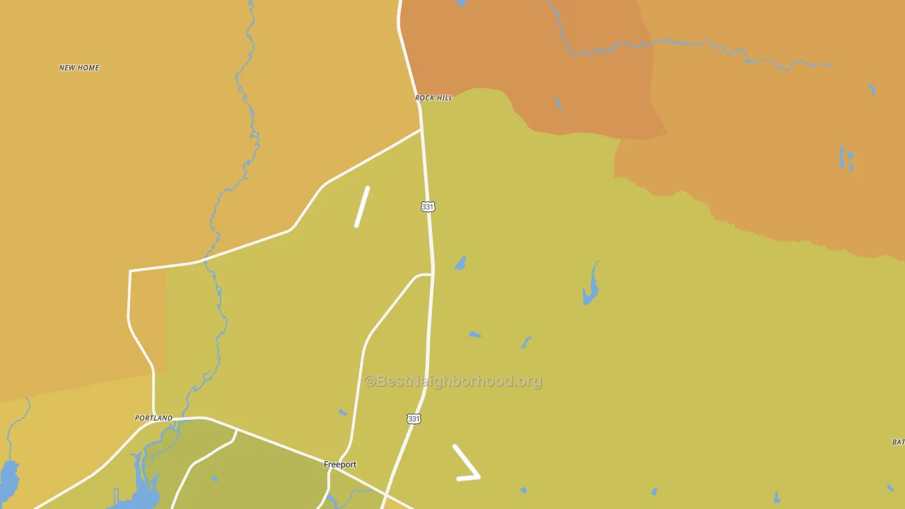 Map of the best neighborhoods in the Point Washington area, with better matches in green and worse matches in red