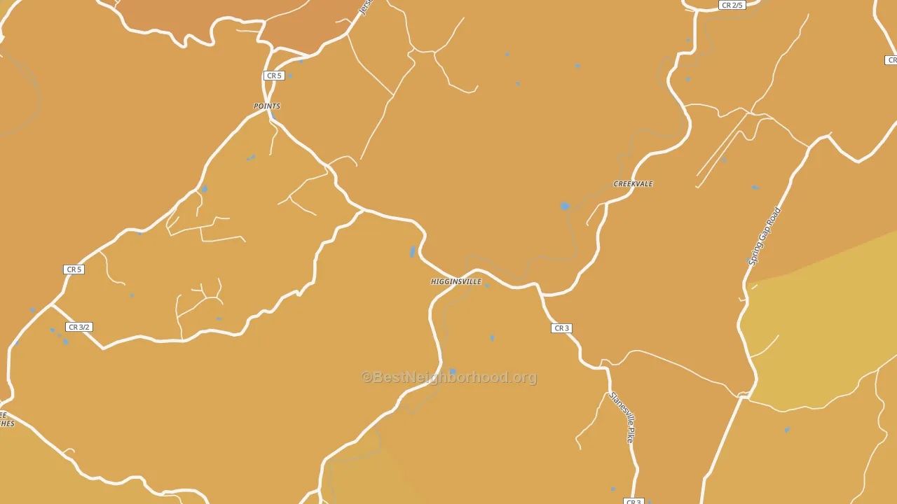 Map of the best neighborhoods in the Points area, with better matches in green and worse matches in red