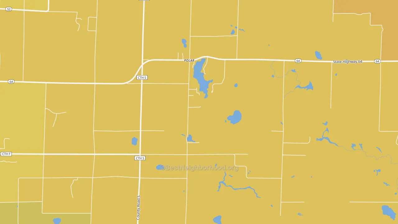 Map of the best neighborhoods in the Polar area, with better matches in green and worse matches in red