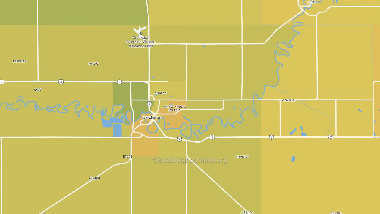 Map of the best neighborhoods in the Polk County area, with better matches in green and worse matches in red