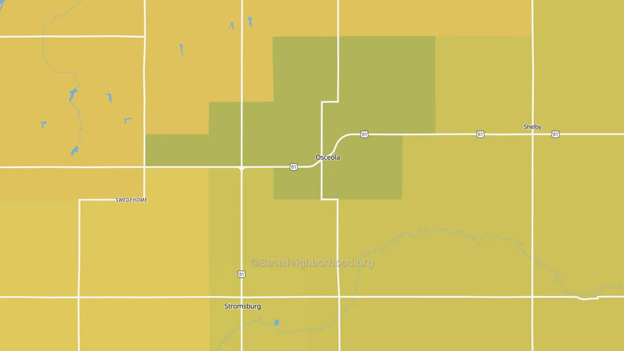 Map of the best neighborhoods in the Polk County area, with better matches in green and worse matches in red