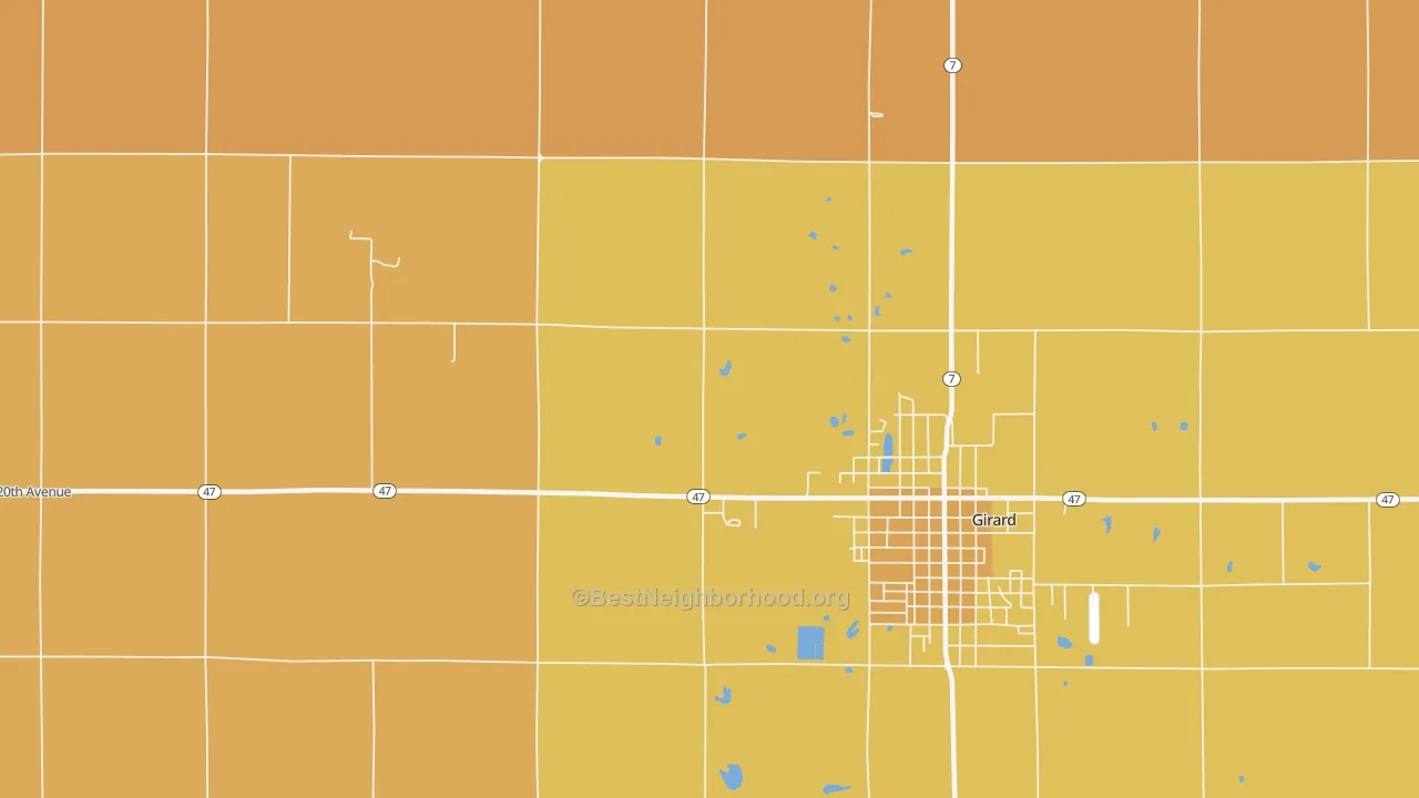 Map of the best neighborhoods in the Polk area, with better matches in green and worse matches in red