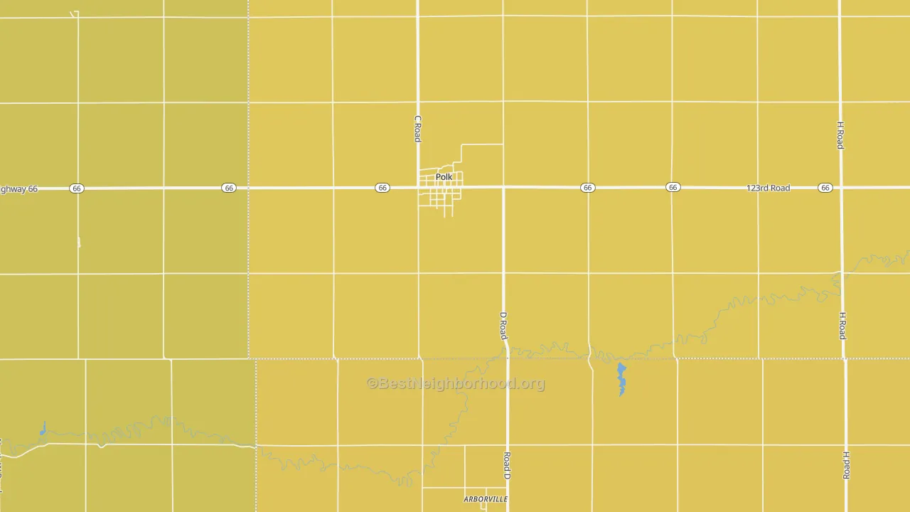 Map of the best neighborhoods in the Polk area, with better matches in green and worse matches in red