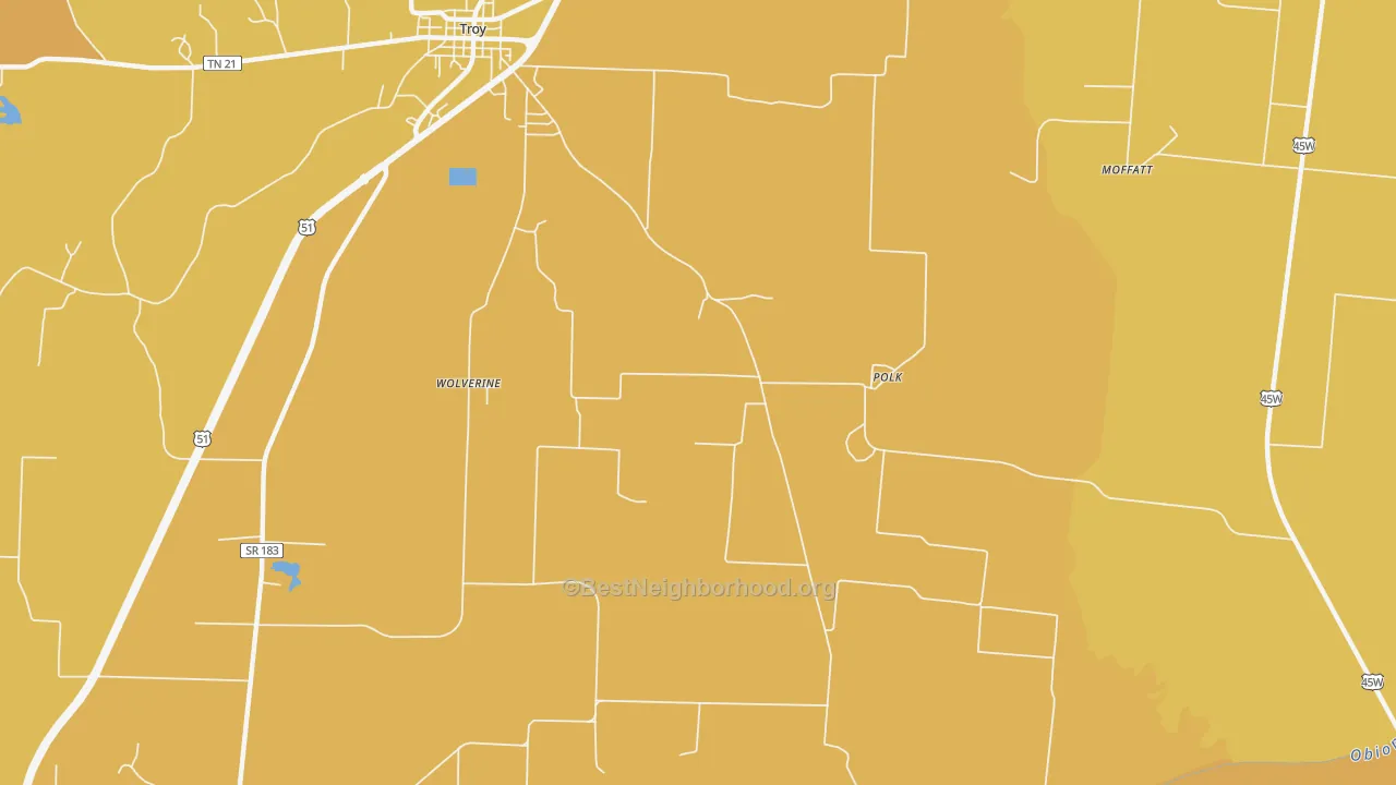 Map of the best neighborhoods in the Polk area, with better matches in green and worse matches in red