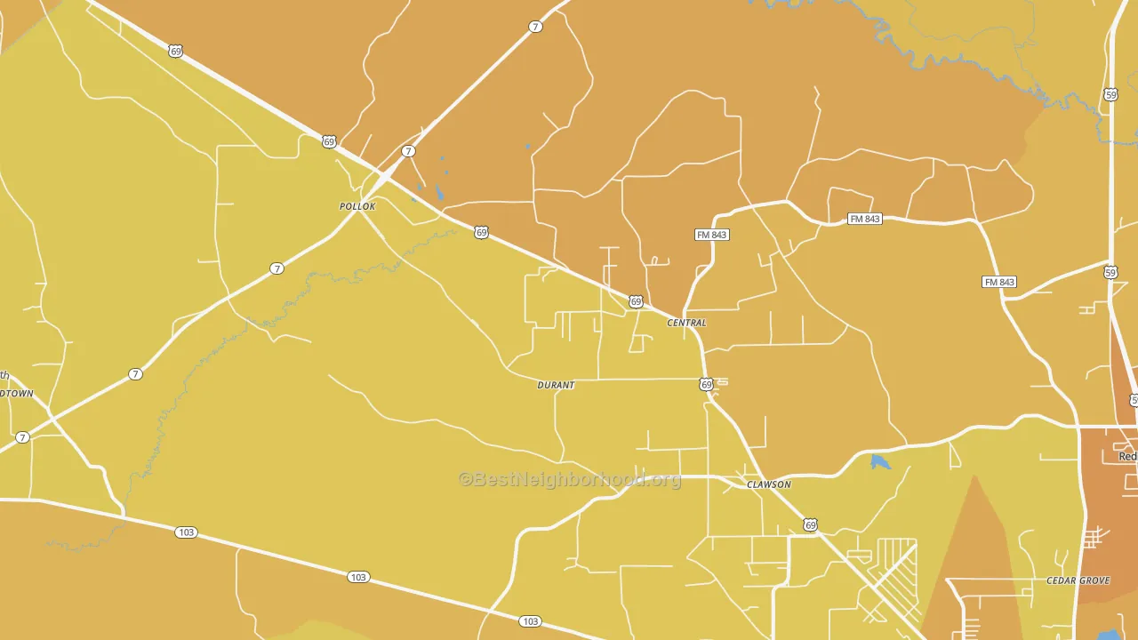 Map of the best neighborhoods in the Pollok area, with better matches in green and worse matches in red