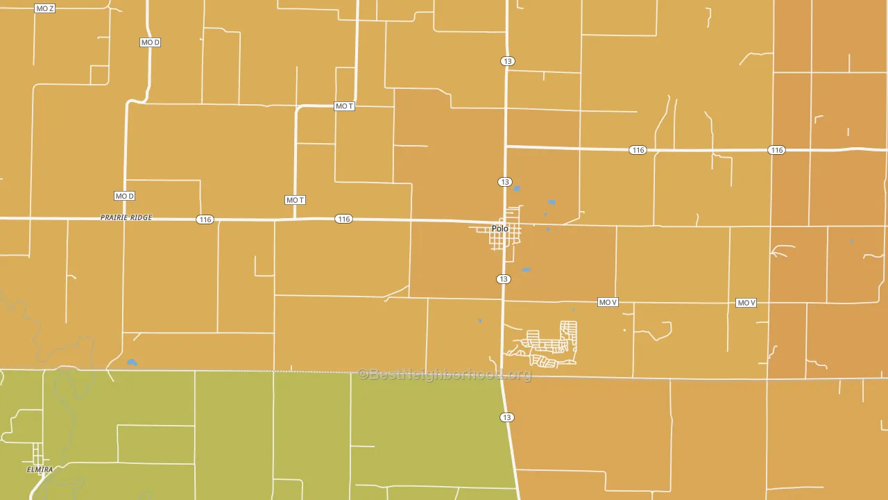 Map of the best neighborhoods in the Polo area, with better matches in green and worse matches in red