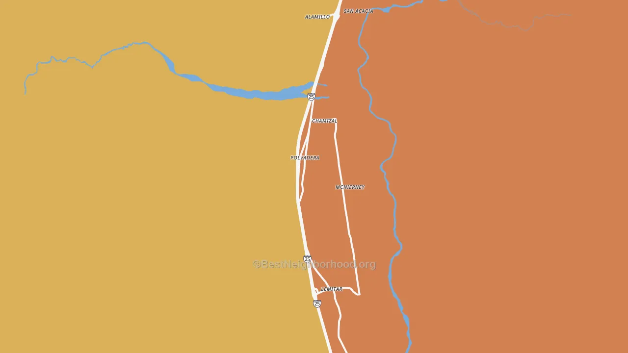 Map of the best neighborhoods in the Polvadera area, with better matches in green and worse matches in red