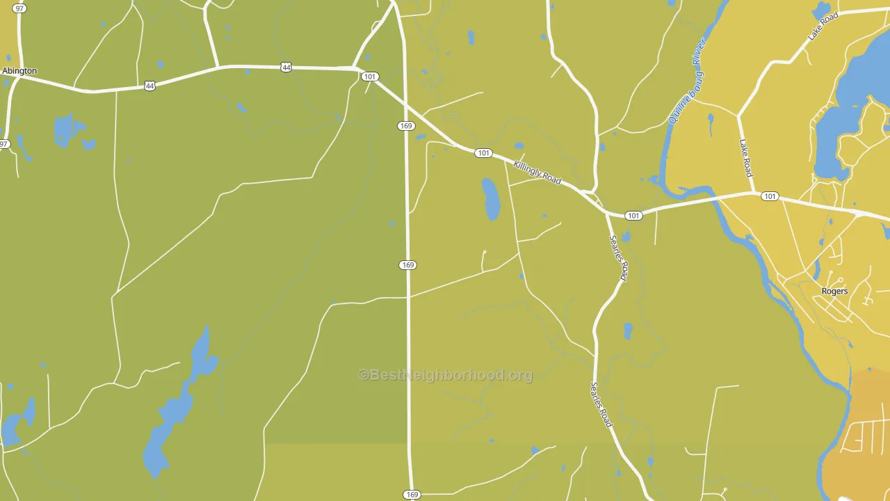 Map of the best neighborhoods in the Pomfret Landing area, with better matches in green and worse matches in red