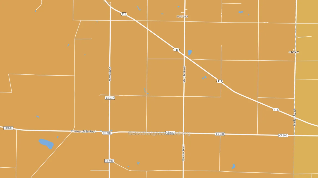 Map of the best neighborhoods in the Pomona area, with better matches in green and worse matches in red