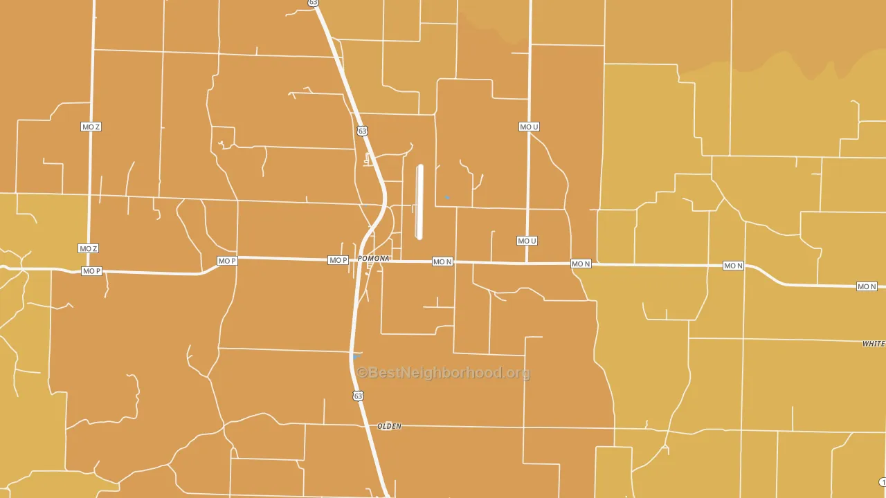 Map of the best neighborhoods in the Pomona area, with better matches in green and worse matches in red