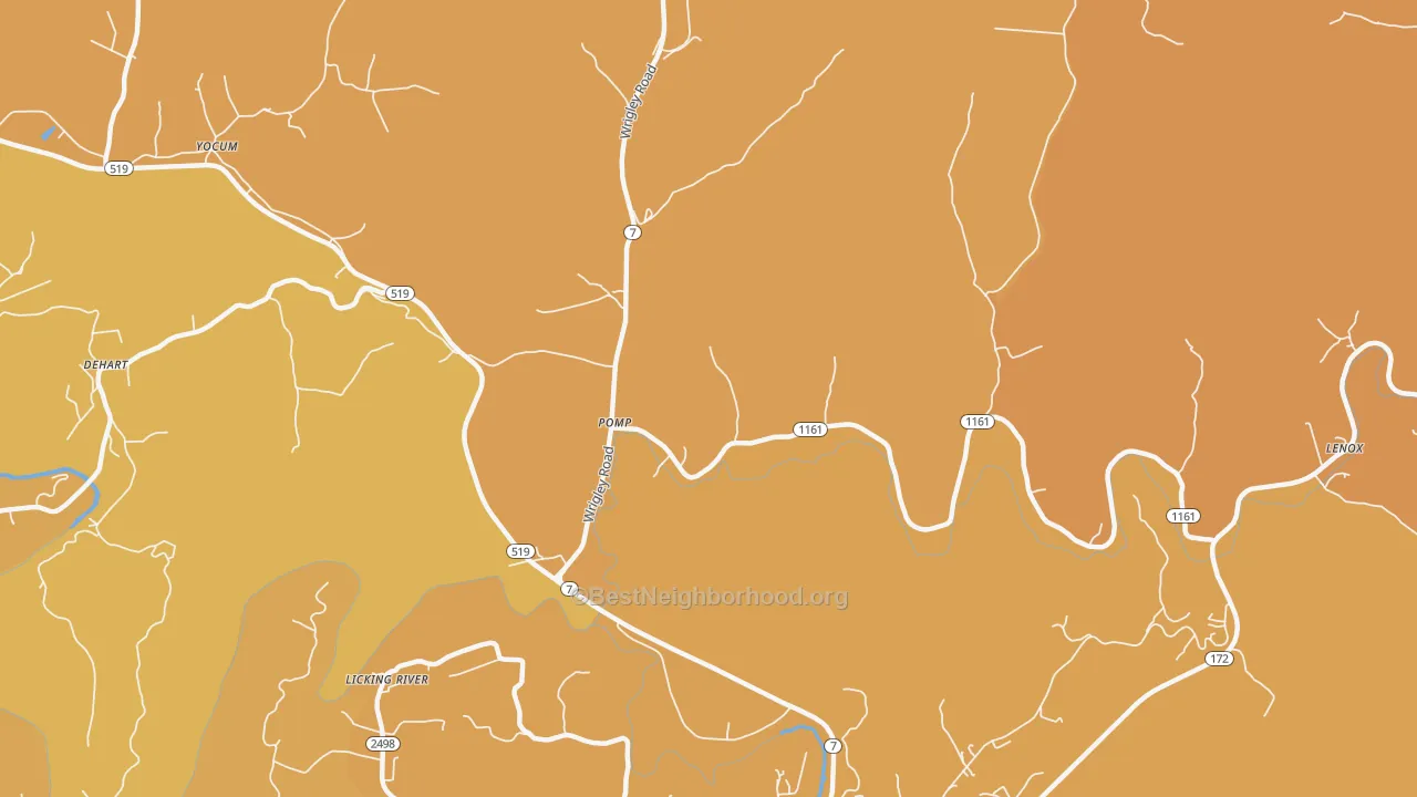 Map of the best neighborhoods in the Pomp area, with better matches in green and worse matches in red