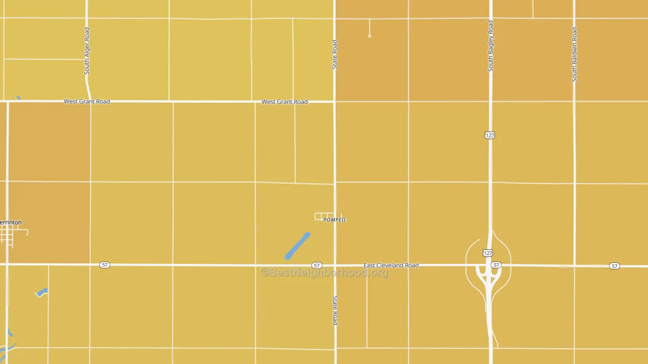 Map of the best neighborhoods in the Pompeii area, with better matches in green and worse matches in red