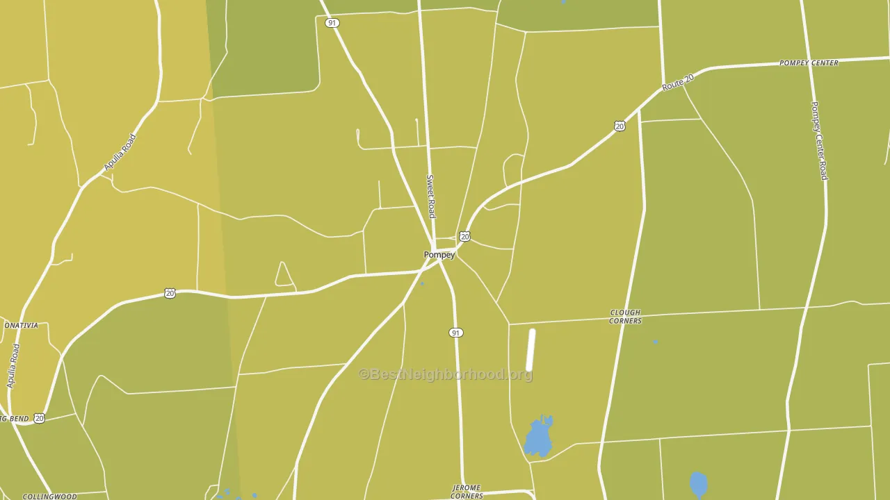 Map of the best neighborhoods in the Pompey area, with better matches in green and worse matches in red