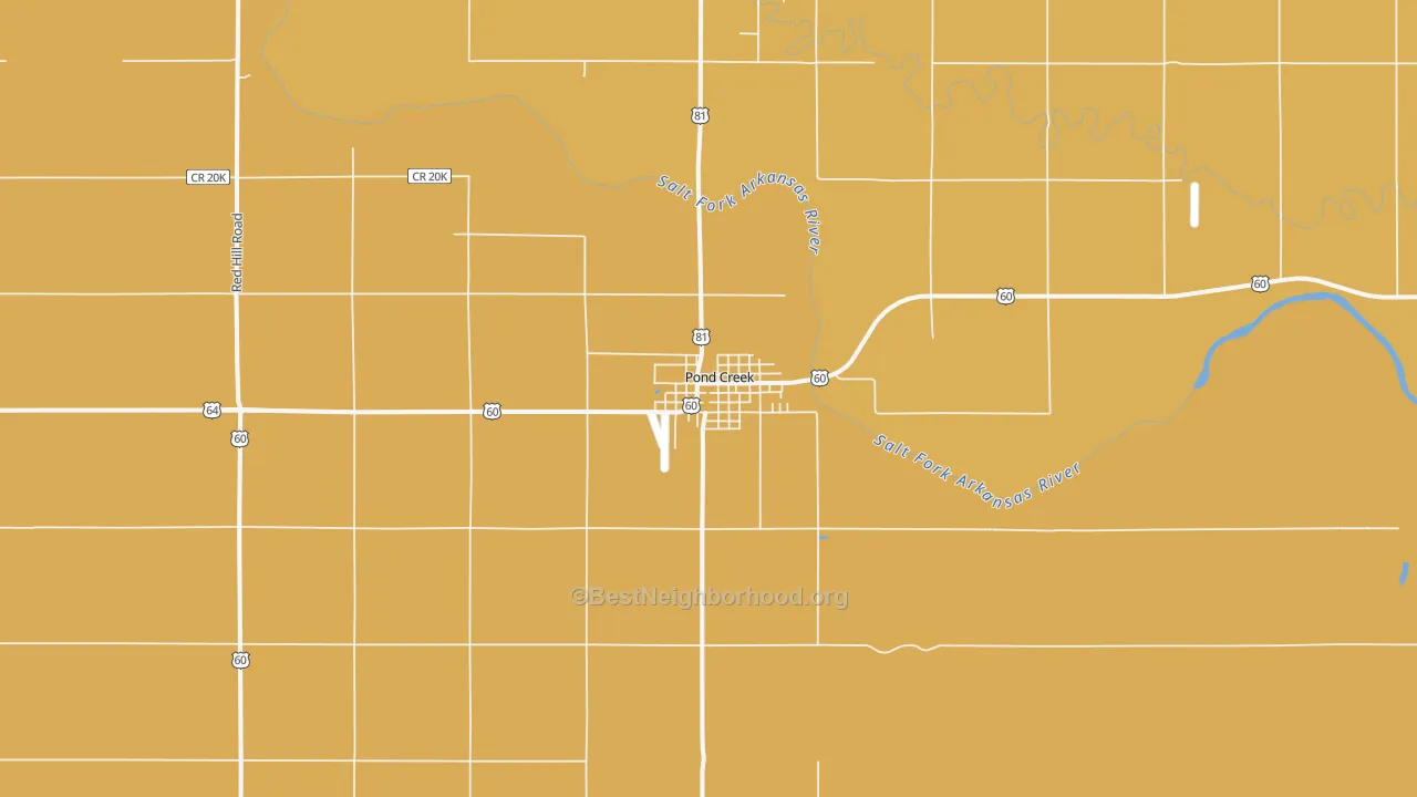Map of the best neighborhoods in the Pond Creek area, with better matches in green and worse matches in red