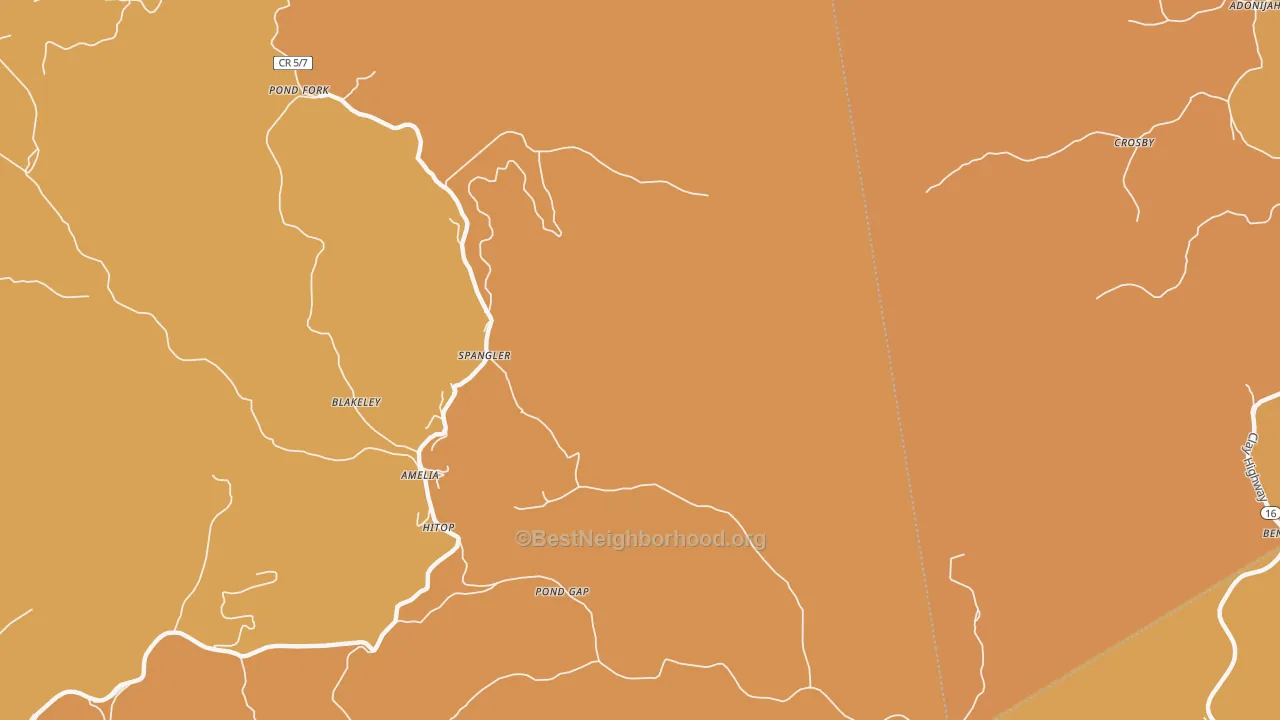 Map of the best neighborhoods in the Pond Gap area, with better matches in green and worse matches in red