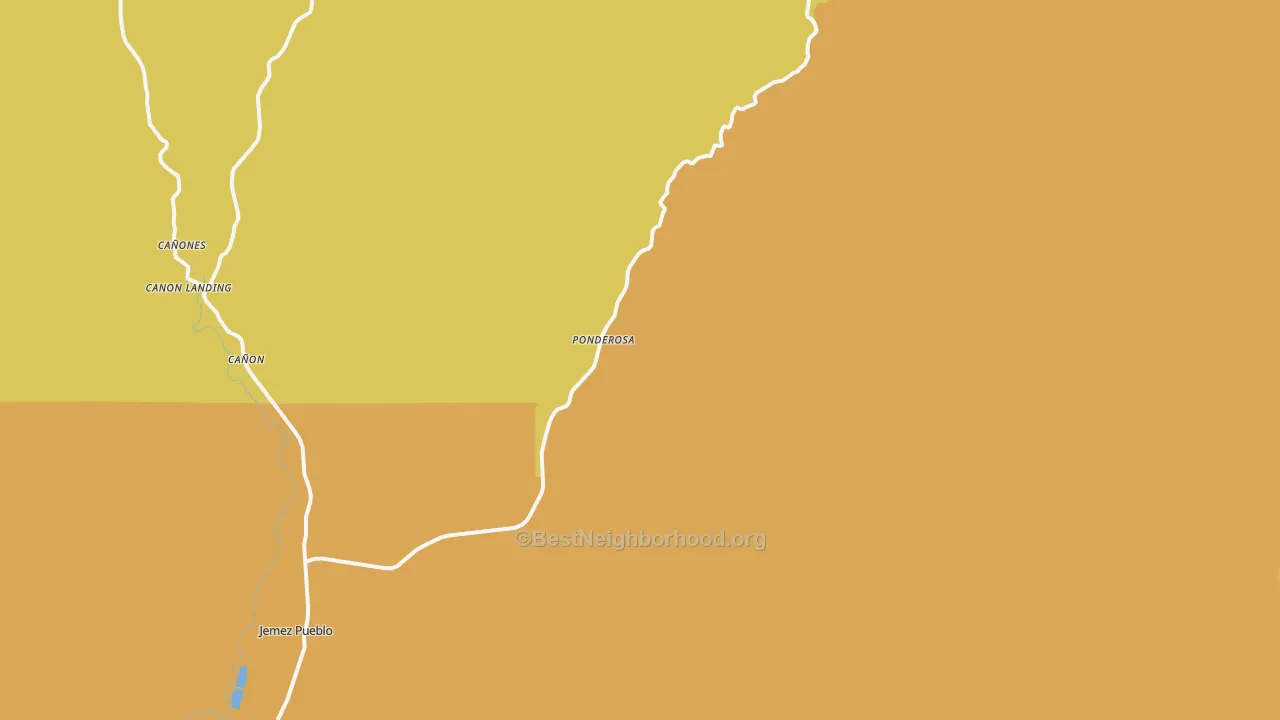 Map of the best neighborhoods in the Ponderosa area, with better matches in green and worse matches in red