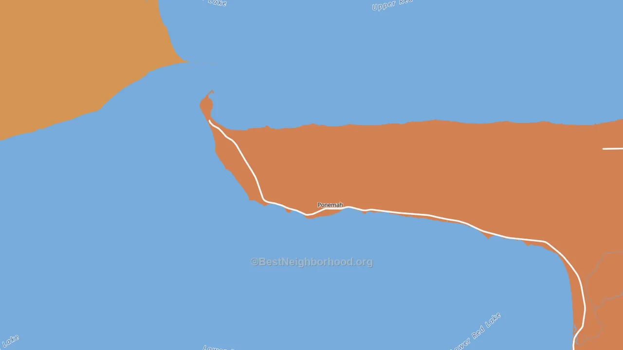 Map of the best neighborhoods in the Ponemah area, with better matches in green and worse matches in red